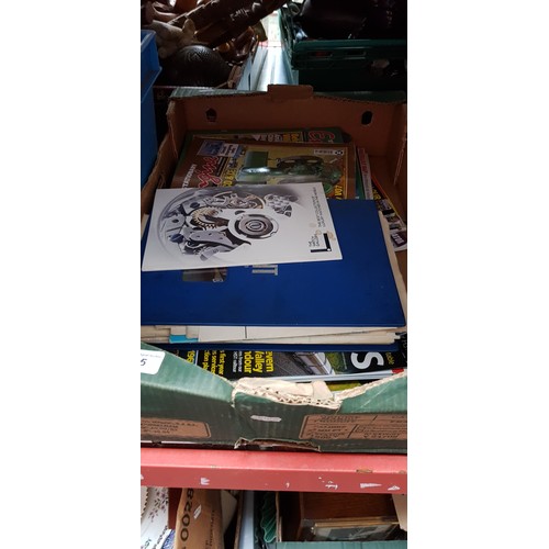 205 - A box of mixed magazines to include railway and stationary engines + catalogue and logbook of Robin ... 