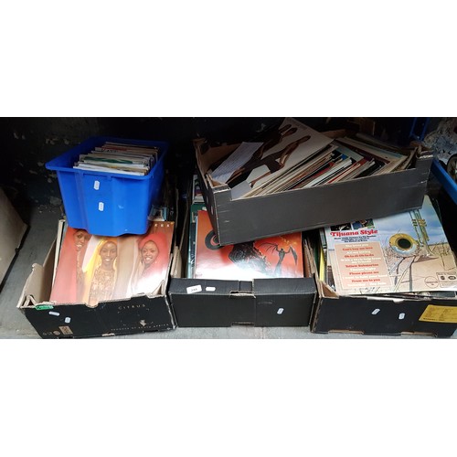 244 - Five boxes of LPS and singles, over 400 records including approx. 100 singles; Wings, Tommy Steel, B... 