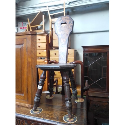 896 - A Welsh Victorian spinning chair with Art Nouveau style decoration.