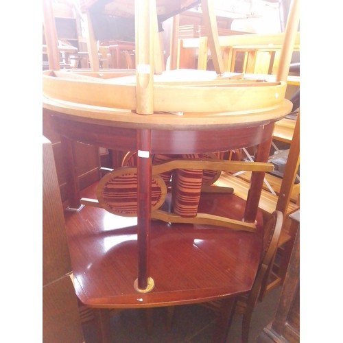 923 - Two mid 20th century dining tables together with a mahogany dining table and six chairs.