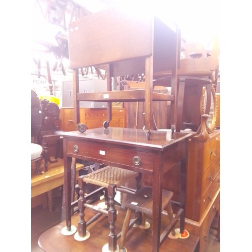 954 - Various items of furniture; An Edwardian mahogany side table, an oak two tier trolley, two vintage s... 