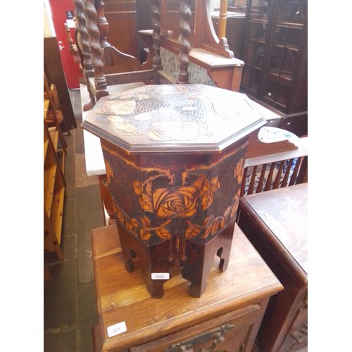 932 - An Edwardian pokerwork occasional table.