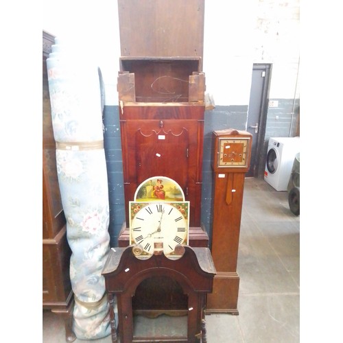 969 - A Georgian mahogany longcase clock with enamelled dial (as found), together with a 1930s walnut case... 