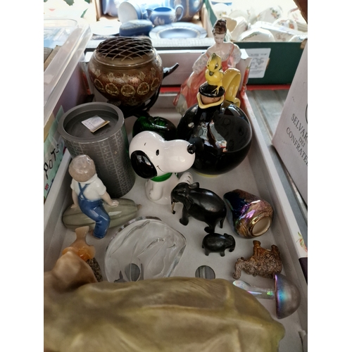 299 - A mixed lot of pottery and collectables including Svarovski crystal, Royal Doulton figurine, carved ... 