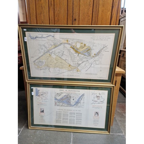 809 - Two framed 1930s maps of the Manchester Ship Canal and The Manchester Docks & Barton Docks Estate, t... 