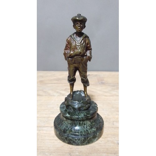 226 - Vaclaw Bernard Szczeblewski, Mousse Siffleur, bronze on marble base, height 18cm.