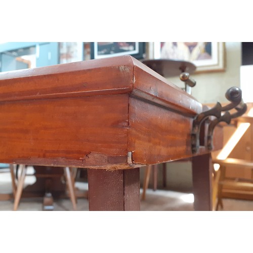 220 - A rosewood inlaid and satin wood tray table by Osterley, twin brass handles, height 60cm.