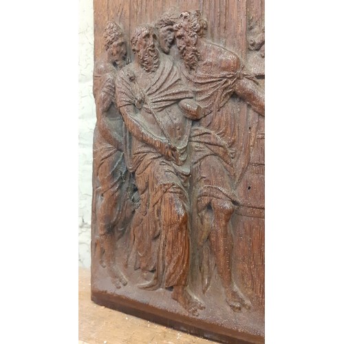 227 - A carved oak panel depicting Bel and the Dragon, from the book of Daniel, 27.5cm x 31.5cm, possibly ... 