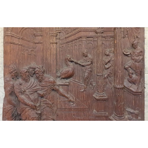 227 - A carved oak panel depicting Bel and the Dragon, from the book of Daniel, 27.5cm x 31.5cm, possibly ... 