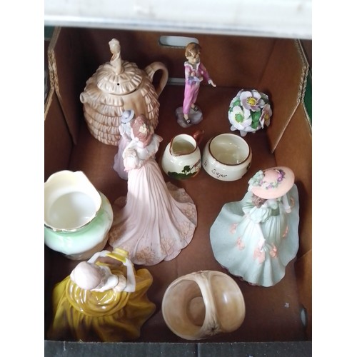 634 - Box of various china, ceramics and ornaments to include Sylvac, Royal Worcester, etc.