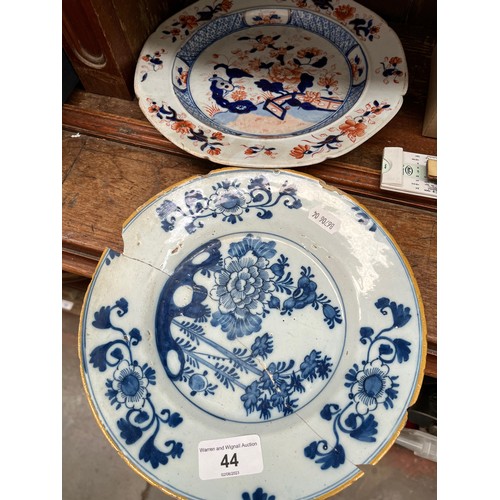 44 - Two 18th century Dutch delft plates.