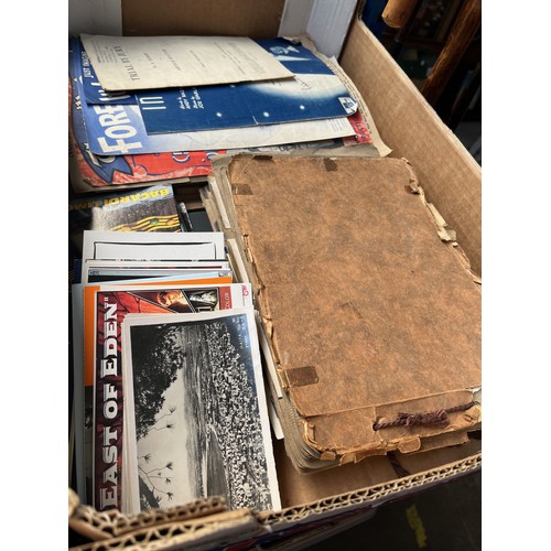 137 - A box of mixed ephemera including postcards, photographs and song sheets.