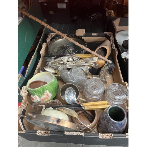 210 - 8 boxes of mixed pottery, metal-ware, glassware, plated-ware, etc.