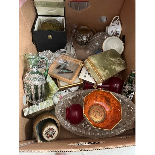 208 - 14 boxes of miscellaneous items including ceramics, ornaments, glassware, pictures, etc.