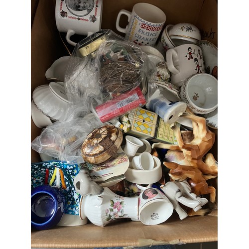 152 - 8 boxes of ceramics, glass, ornaments, Royal memorabilia, metal-ware, etc.