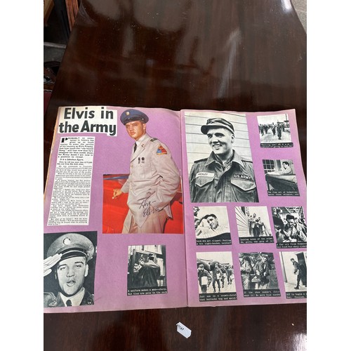 42 - A mixed lot of ephemera including Elvis Presley scrapbook, autograph book, Moulin Rouge programme, p... 