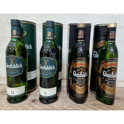 157 - 4 bottles of assorted Glenfiddich scotch whisky to include 2 x single malt 12, 2 x pure malt special... 