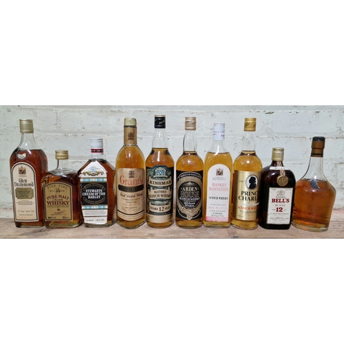 164 - 10 bottles of assorted scotch whisky to include Gilbey's, Kinsman blended 12, Hankey Banister blende... 