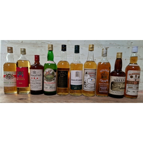 166 - 10 bottles of assorted scotch whisky to include Golden Crown, Crawoed's special reserve, celebration... 