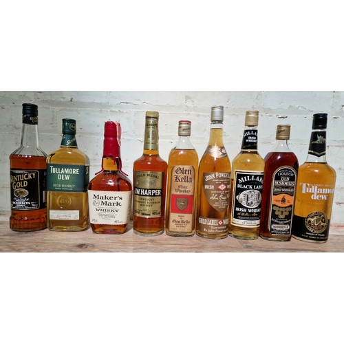 167 - 9 bottles of assorted whisky to include Glen Kella Manx, 3 x Kentucky Straight Bourbon (Kentucky Gol... 