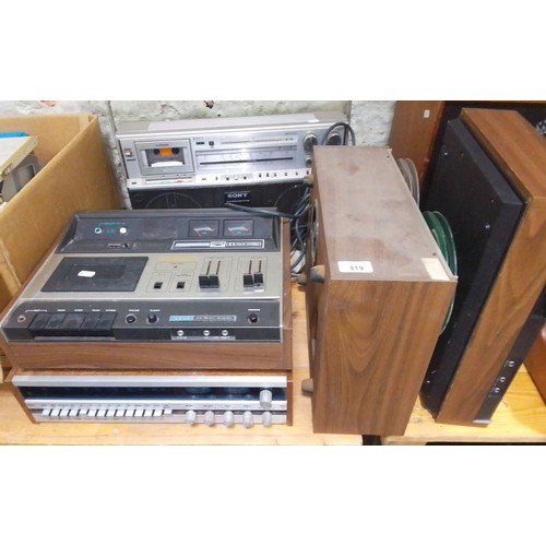 319 - A quantity of vintage music equipment comprising a Sony CFS-F5L, two Akai GXC-46D, an Akai 4000DS an... 