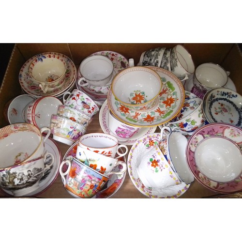 286 - A box of assorted mainly 19th century English tea wares including pink, lustre, transfer etc.