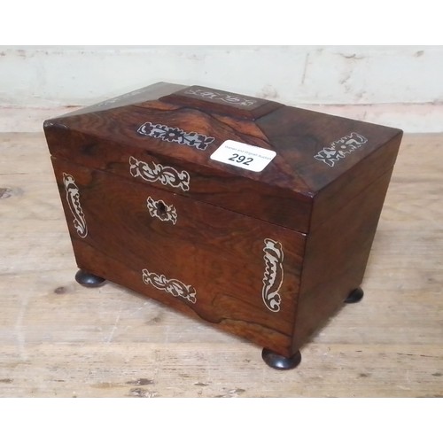 292 - A 19th century rosewood tea caddy with mother of pearl inlay, length 22.5cm.