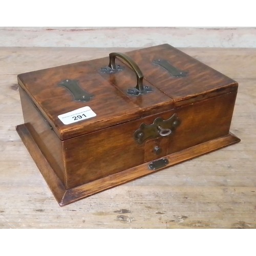 291 - A 20th century cigar box with key, length 27cm.