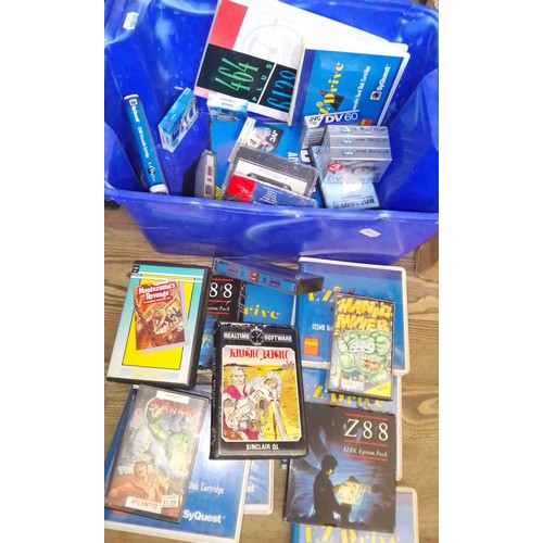 383 - A box of vintage computer games and drives etc