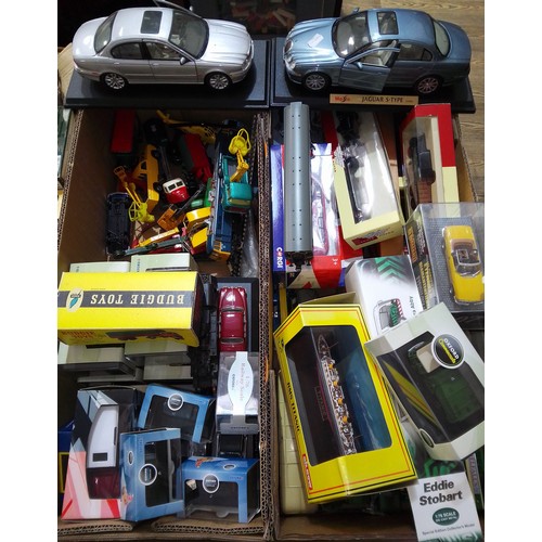 393 - Two boxes of mainly die-cast model vehicles including Oxford, Corgi, Budgie Toys etc. also including... 