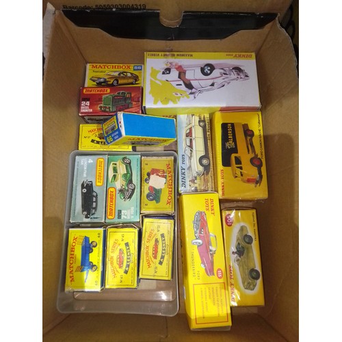 444 - A box of assorted Matchbox & Dinky model diecast vehicles, some with original boxes.