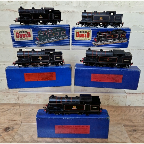 332 - Five Hornby Dublo 00 gauge 3-rail EDL17 0-6-2 tank locomotives B.R. no.69567, in associated boxes.