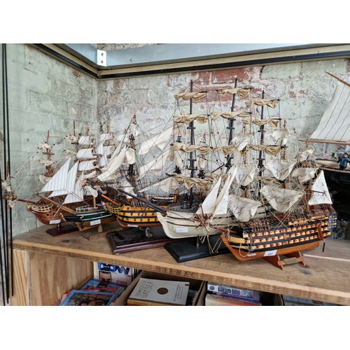 481 - Five hand built model boats, all on stands.