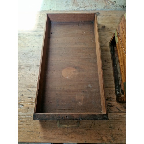 192 - A 19th century mahogany writing slope, campaign style with inset brass handles and brass inlaid corn... 