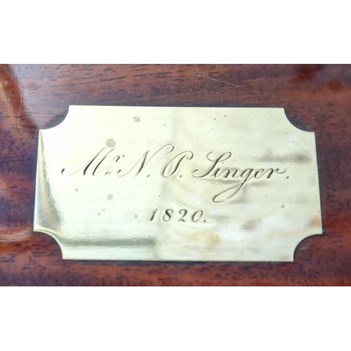 193 - A 19th century mahogany writing slope with campaign style inset brass handles and inlaid brass corne... 