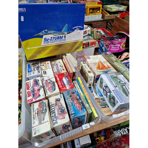 442 - Two boxes of assorted model kits including MPC, AMT, GWH and Revell etc.