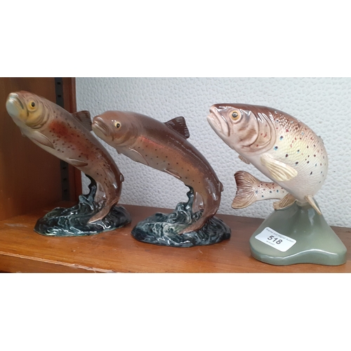 518 - 3 Beswick trout figures - impressed marks 2087 and 2  marked 1032