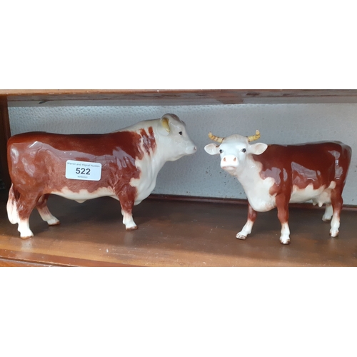 522 - Beswick cattle figures - Hereford Earl bull and cow (has stripe marks to horns)