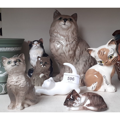 596 - 8 cat figures including 5 by Royal Doulton