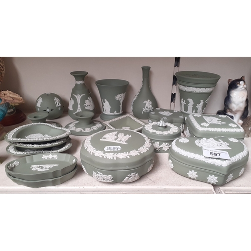 597 - Wedgwood green jasper wares - 18 items