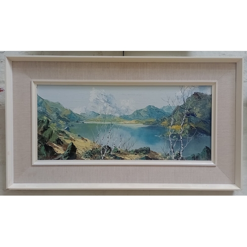 129 - Charles Wyatt Warren (Welsh 1908-1993), 'Llyn Cwm Bychan', oil on board, 53.5cm x 23.5cm, signed to ... 