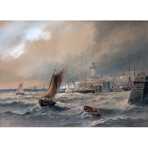 131 - Francis E. Jamieson (1895-1950), pseudonym Montgomery Ansell, harbour scene with rough seas, waterco... 