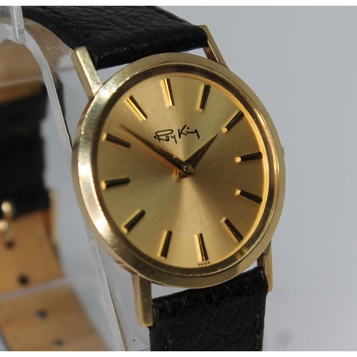 92 - A Roy King 9ct gold gents wristwatch, case diam. 32mm, 17 jewel manual wind Bueche Girod movement, l... 