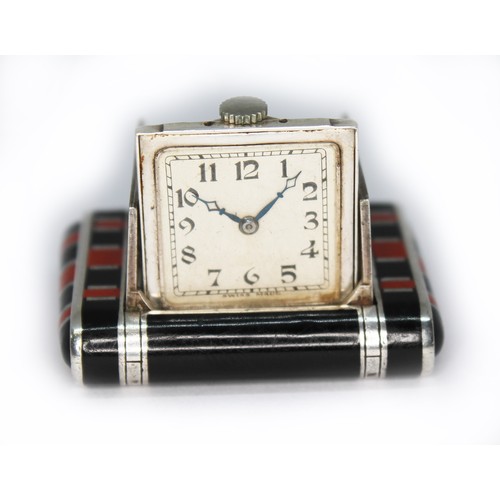 98 - A Tavannes Art Deco silver and enamel purse watch, length 46mm.