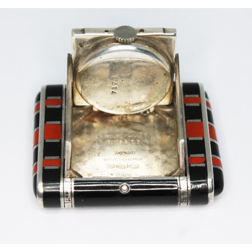 98 - A Tavannes Art Deco silver and enamel purse watch, length 46mm.