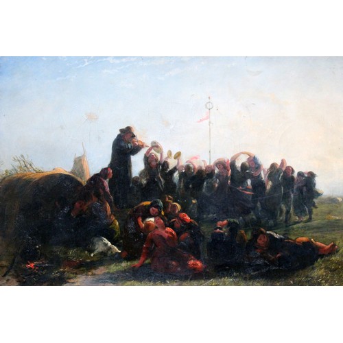 127 - James John Hill (1811-1882), Gypsy Fair, oil on canvas, 47cm x 32cm, signed lower right, framed 65cm... 