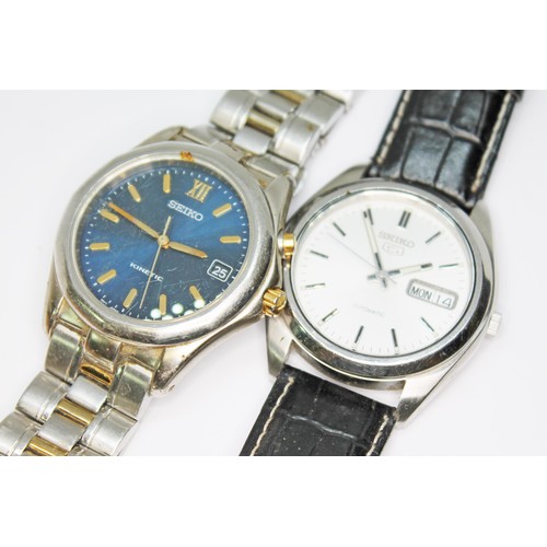 101 - Two automatic Seiko wristwatches; a Seiko 5 automatic day-date diameter 38mm and a Seiko Kinetic dia... 