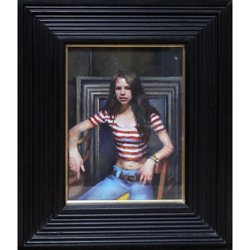 115 - Robert Lenkiewicz (1941-2002), Romney Cook In Striped Top, oil on canvas, 23cm x 32cm, inscribed ver... 