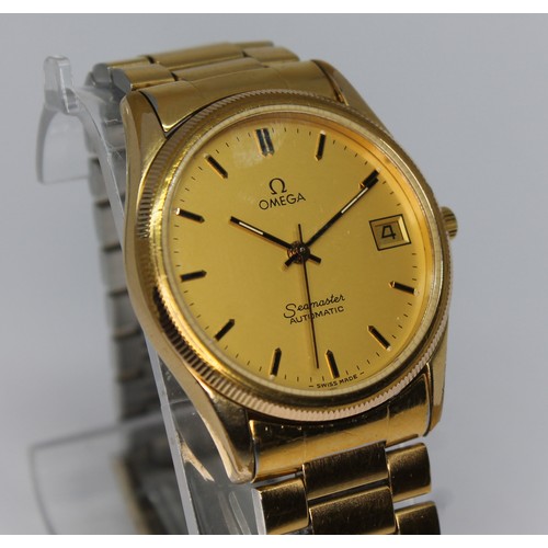 87 - An Omega Seamaster gold plated automatic calendar wristwatch, circa 1970, case diam. 34mm, non match... 