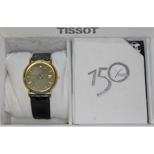 97 - A Tissot 18ct gold wristwatch, diam. 35mm, with box and papers.